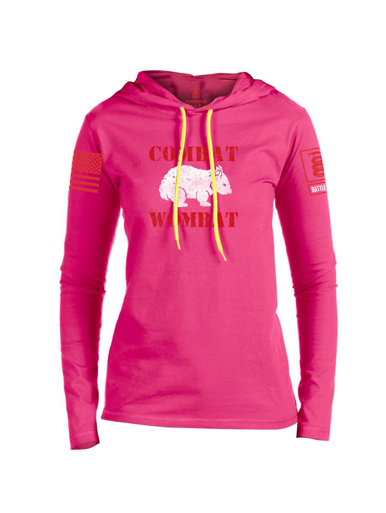 Battleraddle Combat Wombat Red Sleeve Print Womens Thin Cotton Lightweight Hoodie