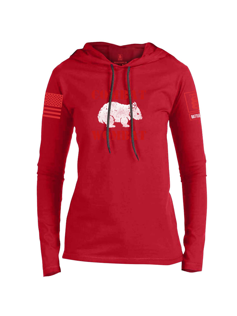 Battleraddle Combat Wombat Red Sleeve Print Womens Thin Cotton Lightweight Hoodie