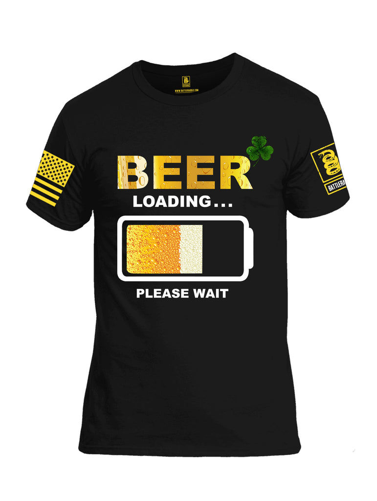 Battleraddle Beer Loading Please Wait Yellow Sleeve Print Mens Cotton Crew Neck T Shirt - Battleraddle® LLC