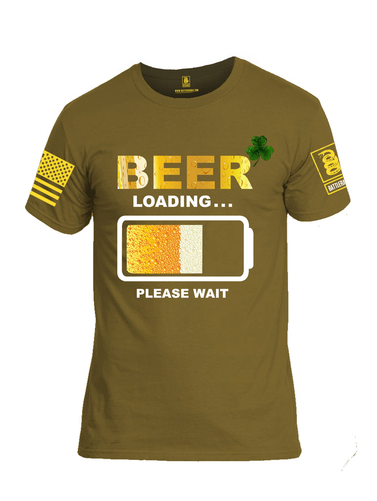 Battleraddle Beer Loading Please Wait Yellow Sleeve Print Mens Cotton Crew Neck T Shirt - Battleraddle® LLC