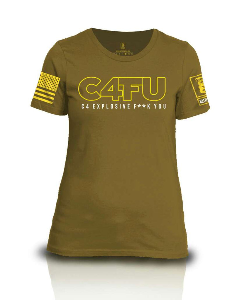 Battleraddle C4FU C4 Explosive F**k You Yellow Sleeve Print Womens Cotton Crew Neck T Shirt