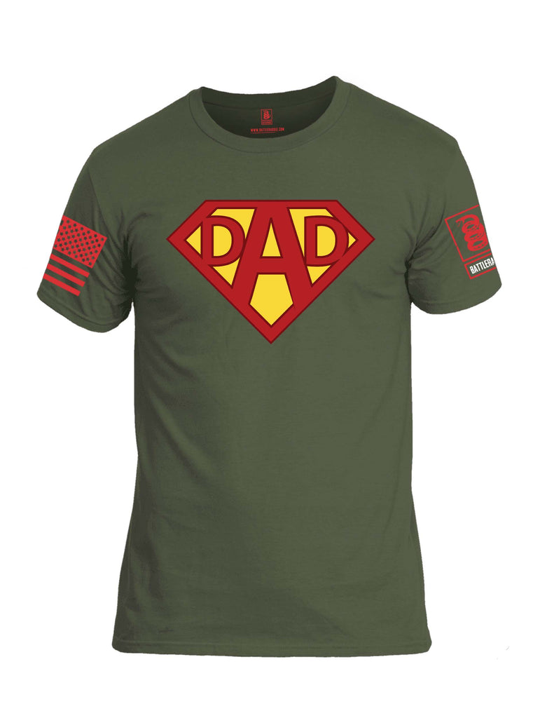 Battleraddle Dad Red Sleeve Print Mens Cotton Crew Neck T Shirt