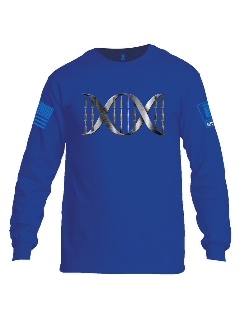 Battleraddle Bullet DNA Blue Line V2 Blue Sleeve Print Mens Cotton Long Sleeve Crew Neck T Shirt