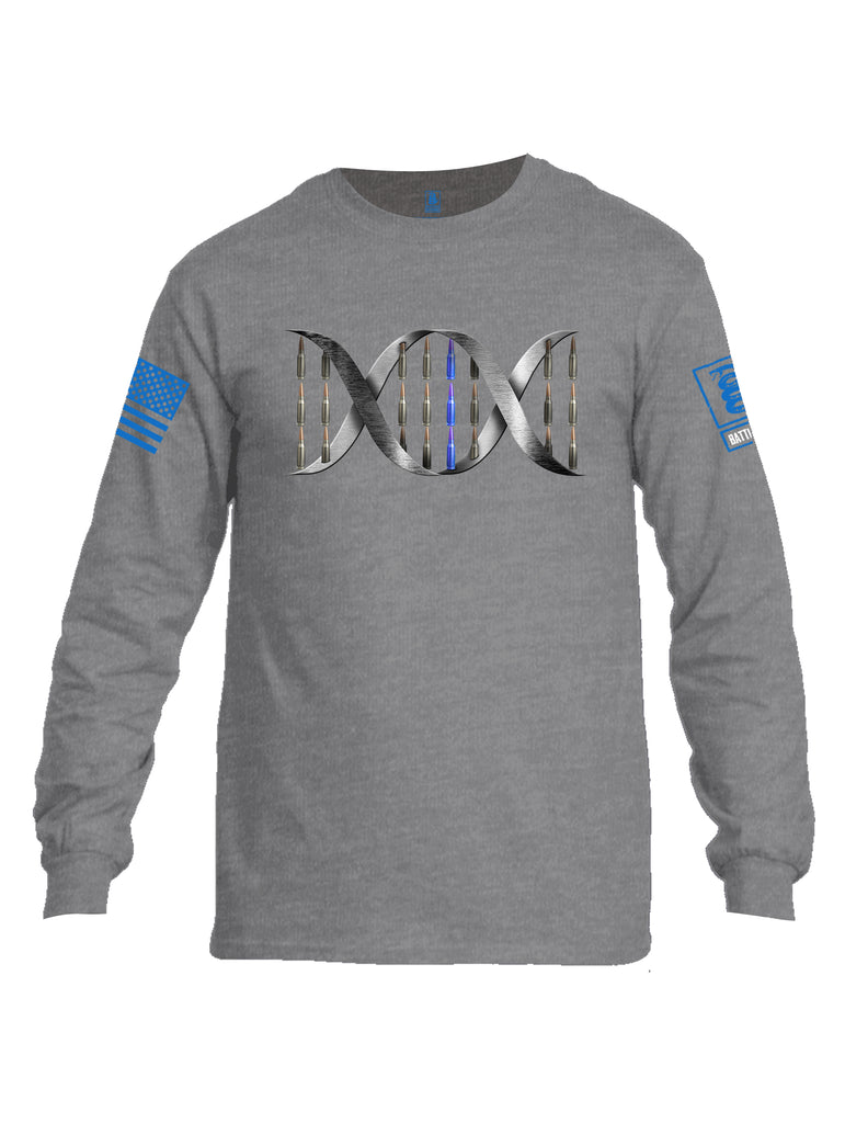 Battleraddle Bullet DNA Blue Line V2 Blue Sleeve Print Mens Cotton Long Sleeve Crew Neck T Shirt