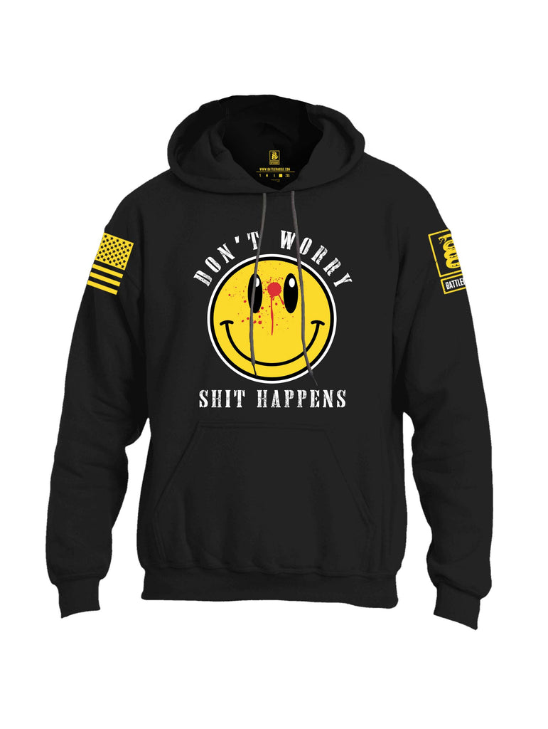 Battleraddle Dont Worry Shit Happens Yellow Sleeve Print Mens Blended Hoodie With Pockets