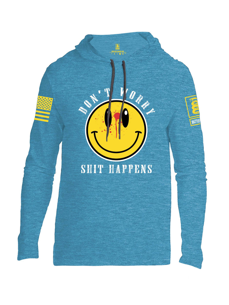 Battleraddle Dont Worry Shit Happens Yellow Sleeve Print Mens Thin Cotton Lightweight Hoodie