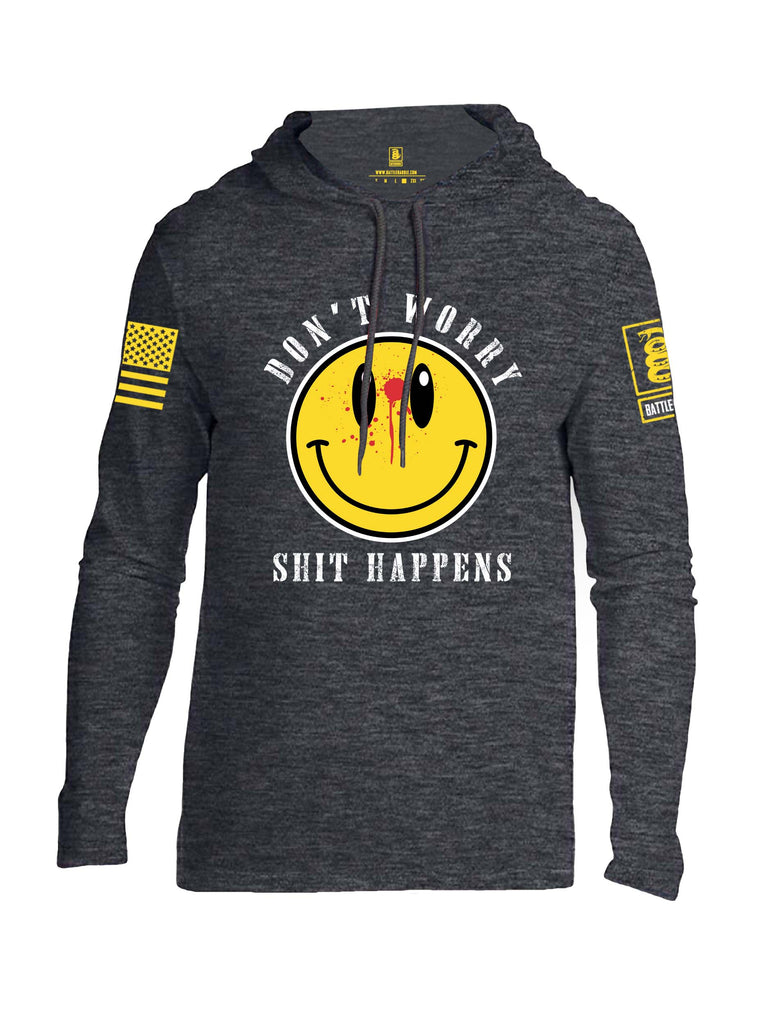 Battleraddle Dont Worry Shit Happens Yellow Sleeve Print Mens Thin Cotton Lightweight Hoodie