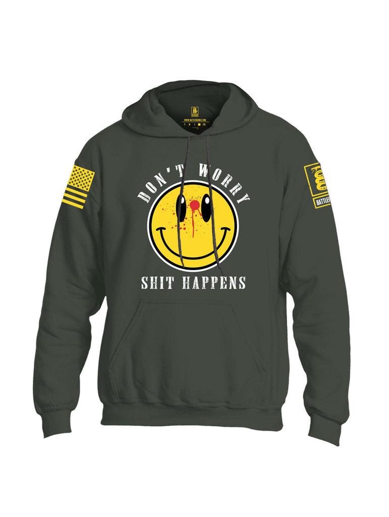 Battleraddle Dont Worry Shit Happens Yellow Sleeve Print Mens Blended Hoodie With Pockets