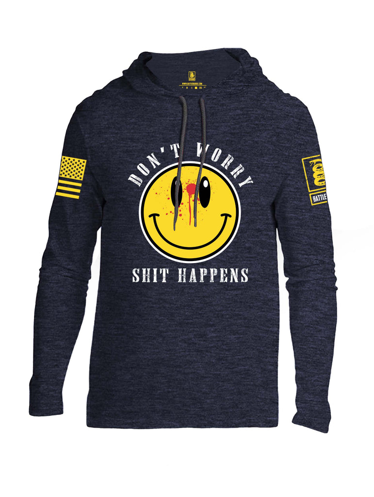 Battleraddle Dont Worry Shit Happens Yellow Sleeve Print Mens Thin Cotton Lightweight Hoodie