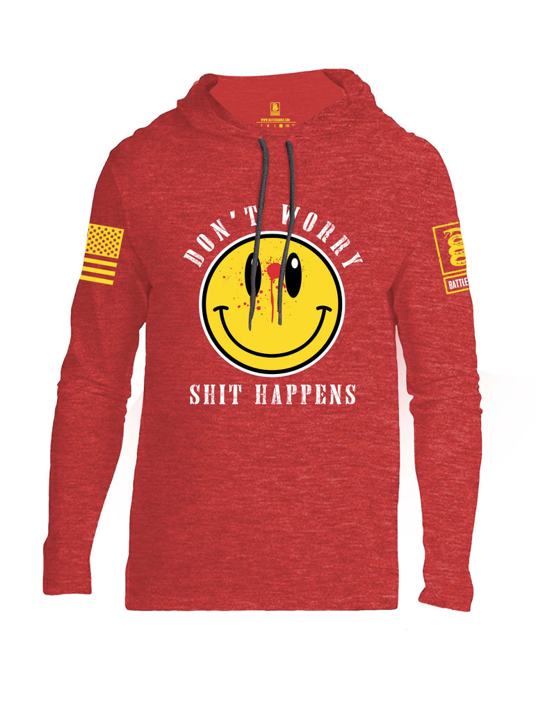 Battleraddle Dont Worry Shit Happens Yellow Sleeve Print Mens Thin Cotton Lightweight Hoodie