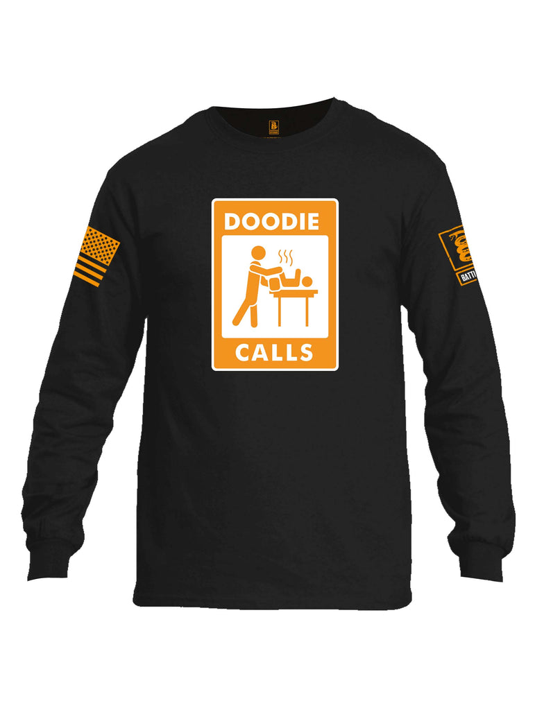 Battleraddle Doodie Calls Orange Sleeve Print Mens Cotton Long Sleeve Crew Neck T Shirt
