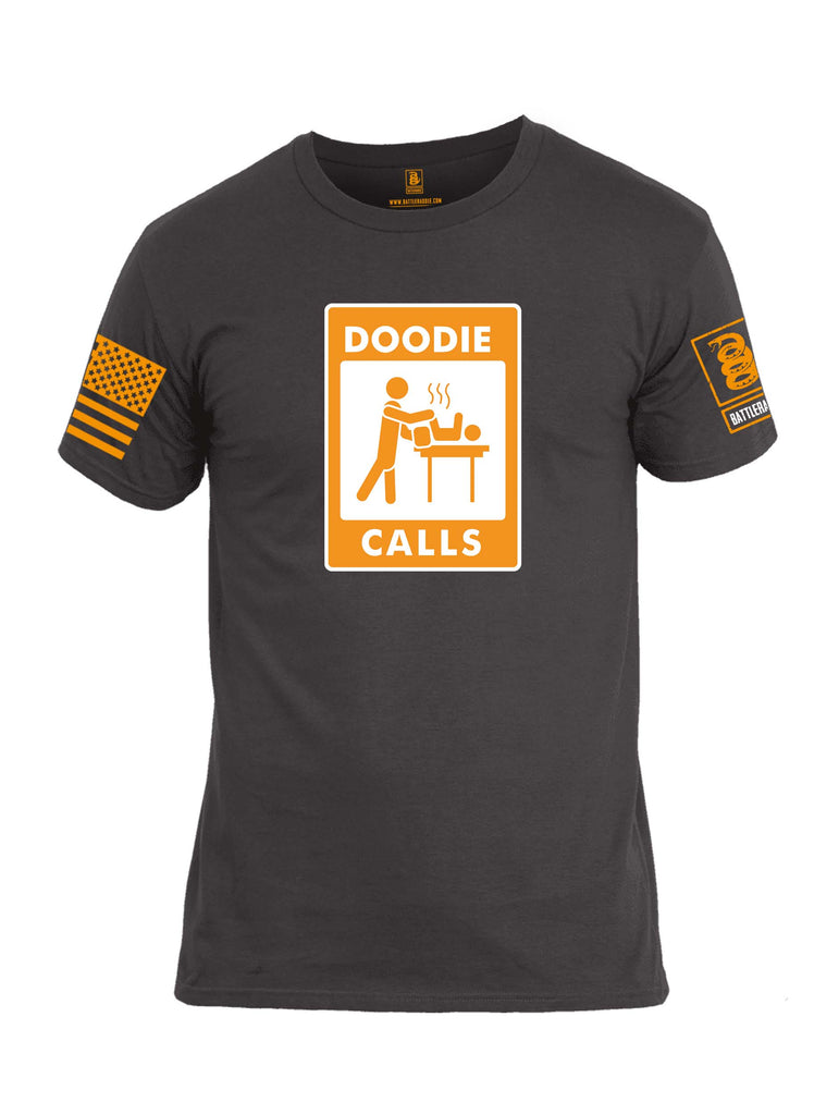 Battleraddle Doodie Calls Orange Sleeve Print Mens Cotton Crew Neck T Shirt
