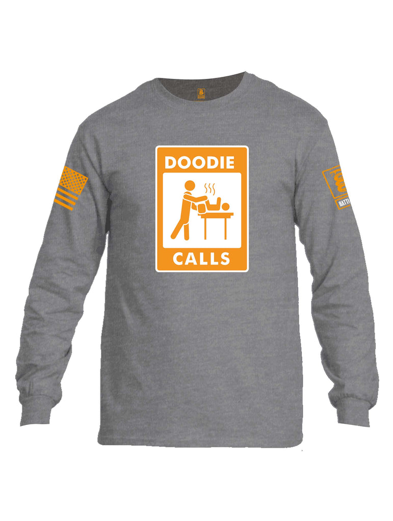 Battleraddle Doodie Calls Orange Sleeve Print Mens Cotton Long Sleeve Crew Neck T Shirt