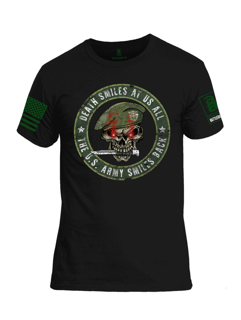 Battleraddle Death Smiles At Us All The Army Smiles Back Green Sleeve Print Mens Cotton Crew Neck T Shirt