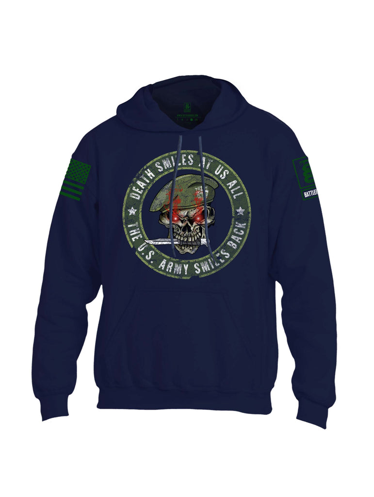 Battleraddle Death Smiles At Us All The Army Smiles Back Green Sleeve Print Mens Blended Hoodie With Pockets