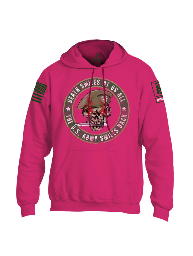 Battleraddle Death Smiles At Us All The Army Smiles Back Green Sleeve Print Mens Blended Hoodie With Pockets