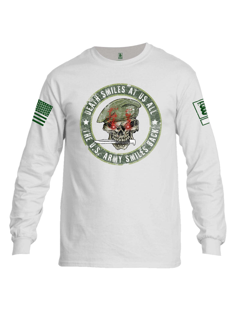 Battleraddle Death Smiles At Us All The Army Smiles Back Green Sleeve Print Mens Cotton Long Sleeve Crew Neck T Shirt