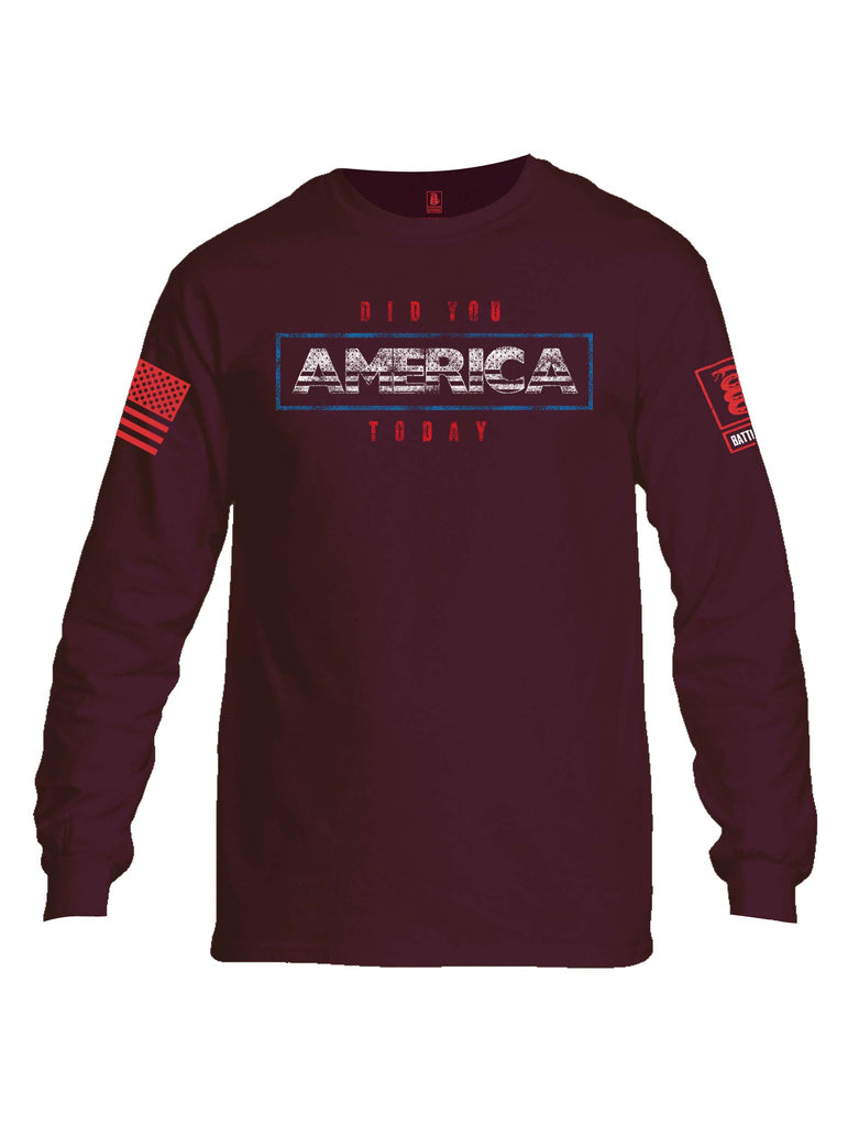 Battleraddle Did You America Today Red Sleeve Print Mens Cotton Long Sleeve Crew Neck T Shirt