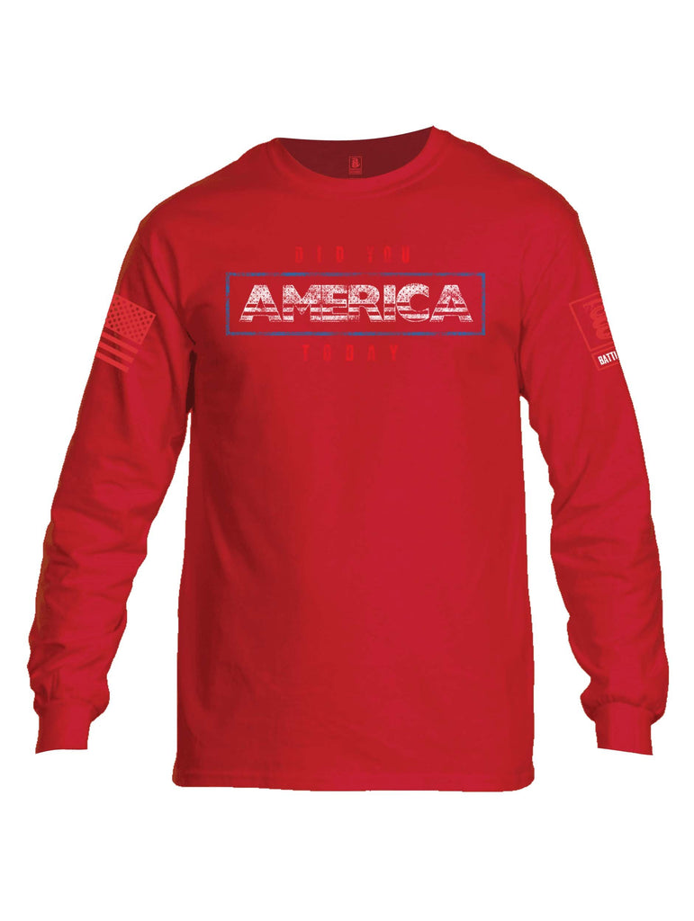 Battleraddle Did You America Today Red Sleeve Print Mens Cotton Long Sleeve Crew Neck T Shirt