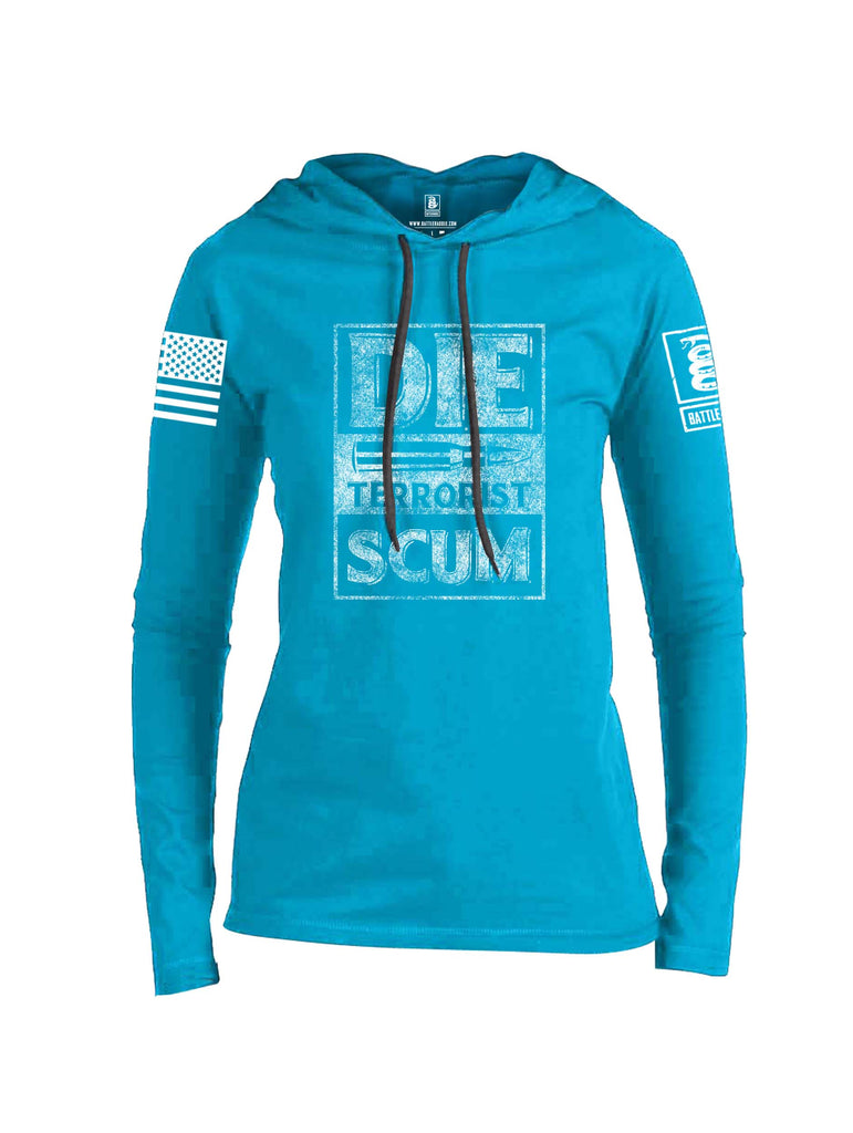 Battleraddle Die Terrorist Scum White Sleeve Print Womens Thin Cotton Lightweight Hoodie