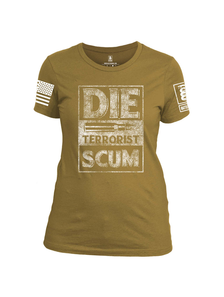 Battleraddle Die Terrorist Scum White Sleeve Print Womens Cotton Crew Neck T Shirt