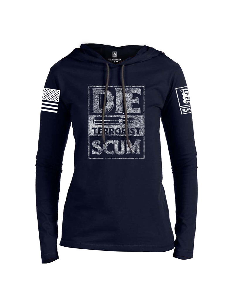 Battleraddle Die Terrorist Scum White Sleeve Print Womens Thin Cotton Lightweight Hoodie