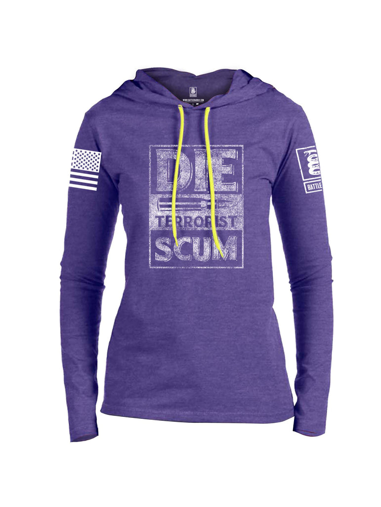 Battleraddle Die Terrorist Scum White Sleeve Print Womens Thin Cotton Lightweight Hoodie