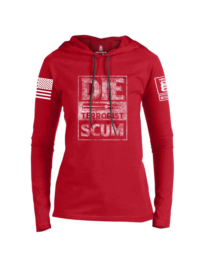 Battleraddle Die Terrorist Scum White Sleeve Print Womens Thin Cotton Lightweight Hoodie