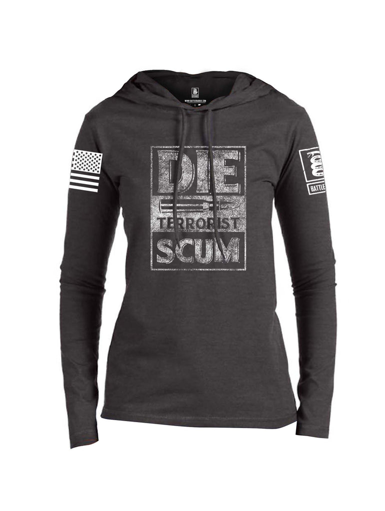 Battleraddle Die Terrorist Scum White Sleeve Print Womens Thin Cotton Lightweight Hoodie
