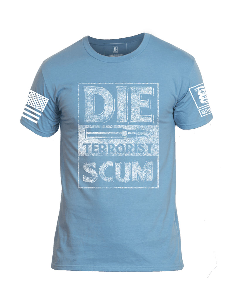 Battleraddle Die Terrorist Scum White Sleeve Print Mens Cotton Crew Neck T Shirt
