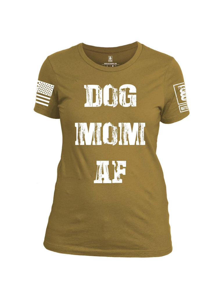 Battleraddle Dog Mom AF White Sleeve Print Womens Cotton Crew Neck T Shirt