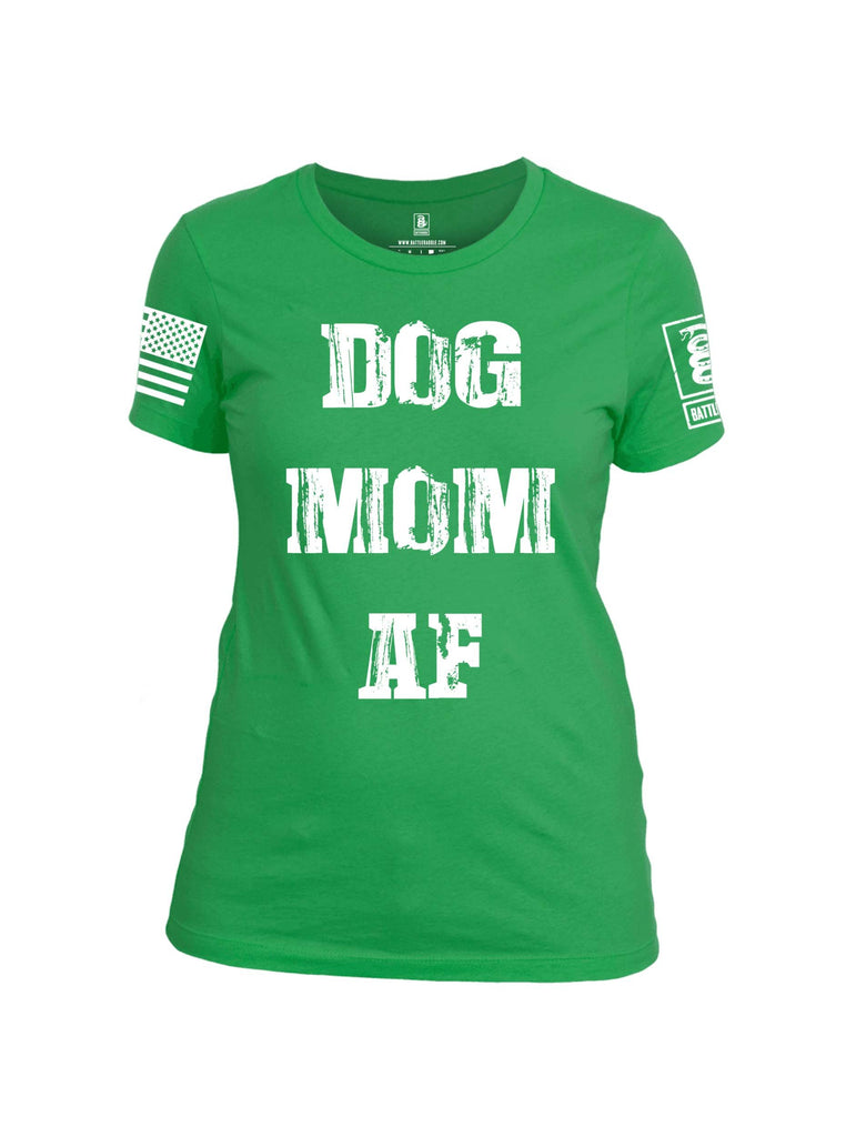 Battleraddle Dog Mom AF White Sleeve Print Womens Cotton Crew Neck T Shirt