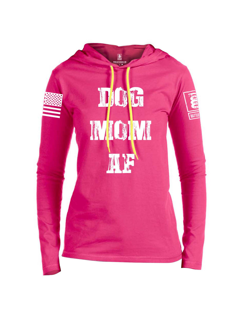 Battleraddle Dog Mom AF White Sleeve Print Womens Thin Cotton Lightweight Hoodie