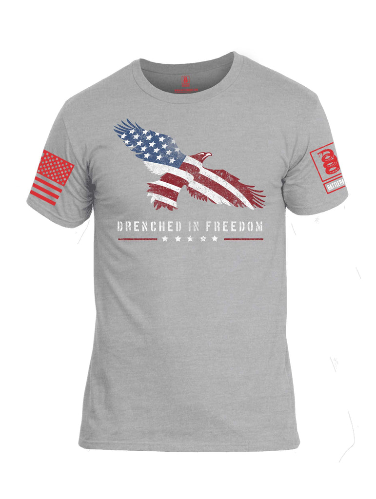 Battleraddle Drenched In Freedom Red Sleeve Print Mens Cotton Crew Neck T Shirt