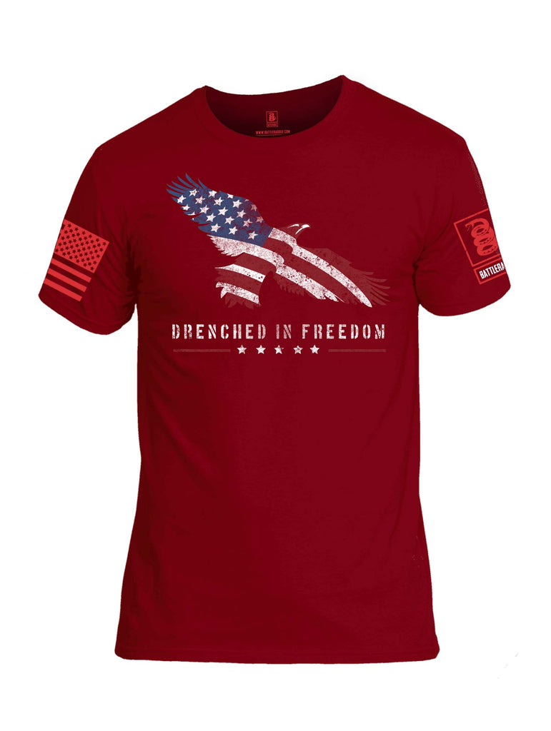 Battleraddle Drenched In Freedom Red Sleeve Print Mens Cotton Crew Neck T Shirt
