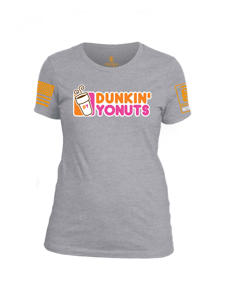 Battleraddle Dunkin Yonuts Orange Sleeve Print Womens Cotton Crew Neck T Shirt