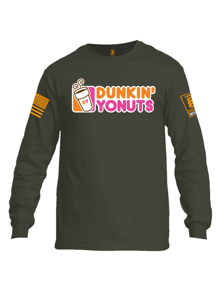 Battleraddle Dunkin Yonuts Orange Sleeve Print Mens Cotton Long Sleeve Crew Neck T Shirt