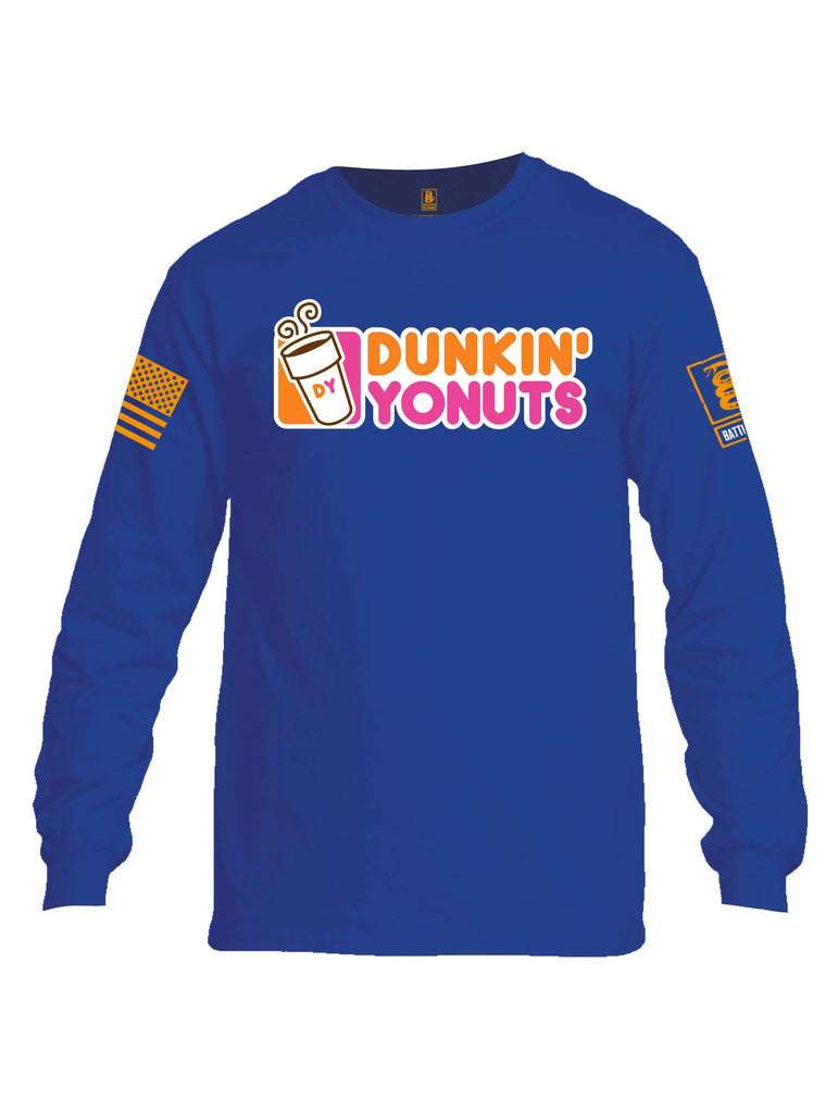 Battleraddle Dunkin Yonuts Orange Sleeve Print Mens Cotton Long Sleeve Crew Neck T Shirt