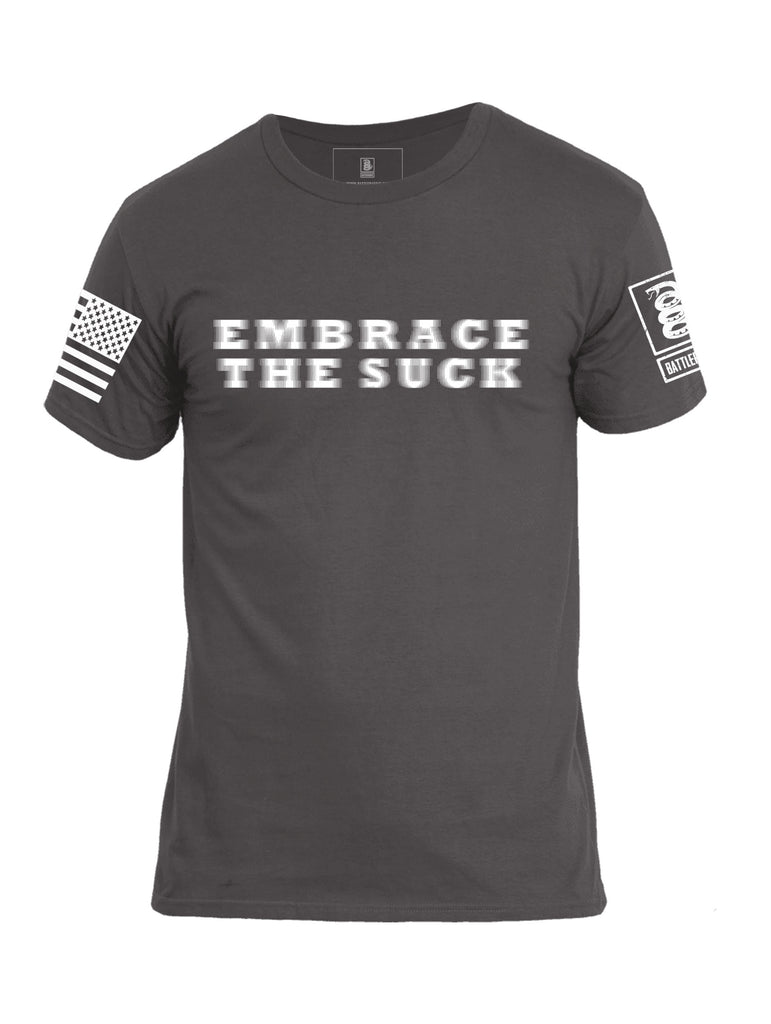 Battleraddle Embrace The Suck White Sleeve Print Mens Cotton Crew Neck T Shirt