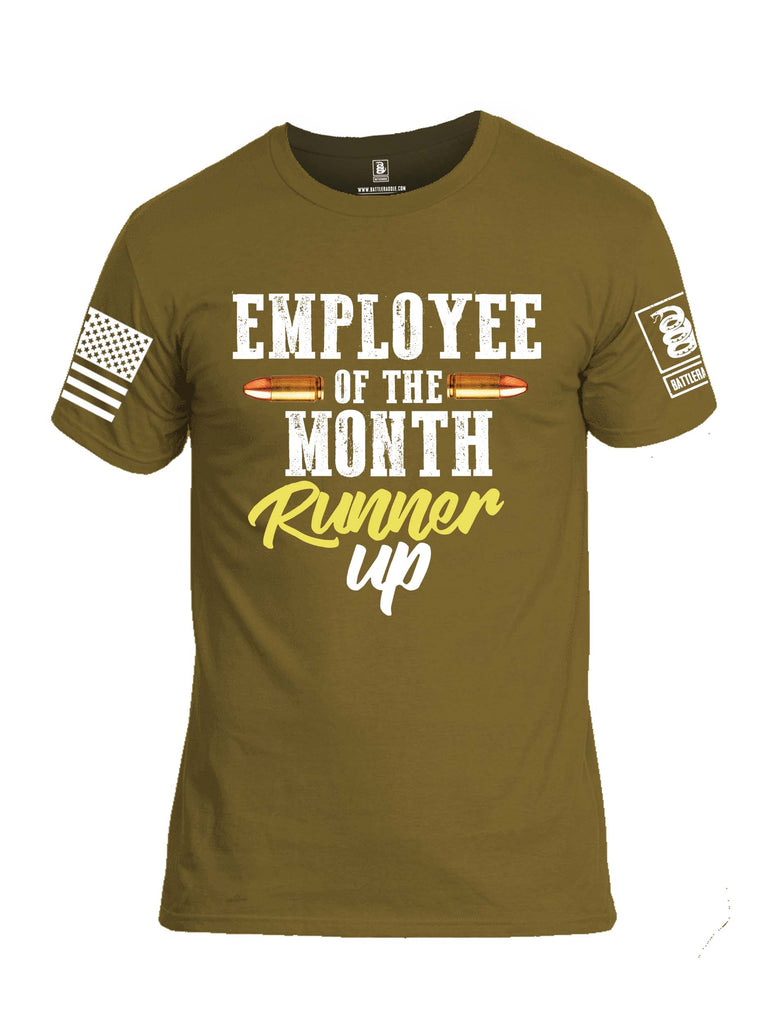 Battleraddle Employee Of The Month Runner Up White Sleeve Print Mens Cotton Crew Neck T Shirt