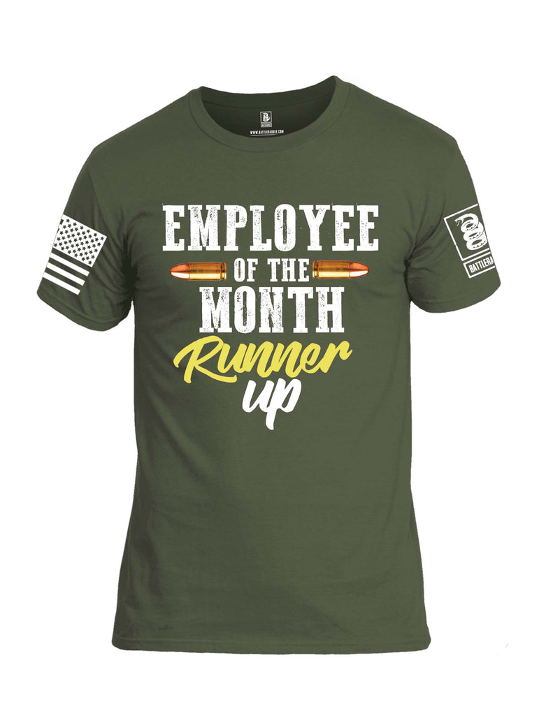 Battleraddle Employee Of The Month Runner Up White Sleeve Print Mens Cotton Crew Neck T Shirt