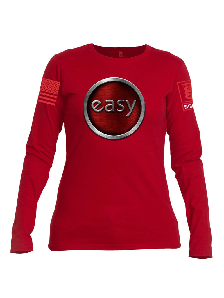 Battleraddle Easy Red Sleeve Print Womens Cotton Long Sleeve Crew Neck T Shirt