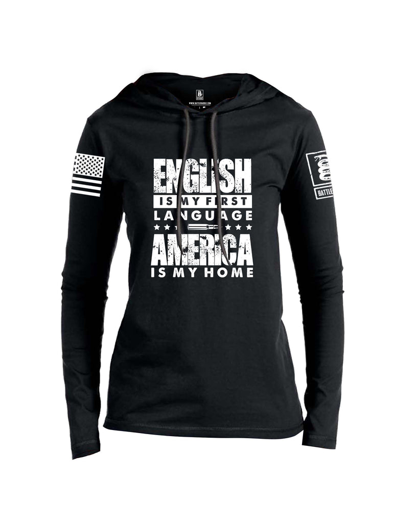 Battleraddle English Is My Language White Sleeve Print Womens Thin Cotton Lightweight Hoodie