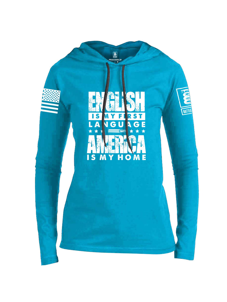 Battleraddle English Is My Language White Sleeve Print Womens Thin Cotton Lightweight Hoodie