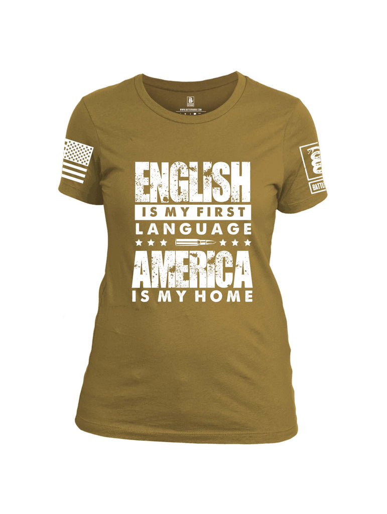 Battleraddle English Is My First Language White Sleeve Print Womens Cotton Crew Neck T Shirt