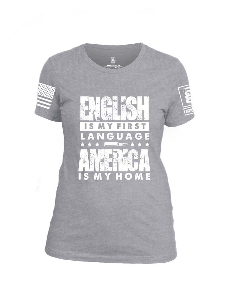 Battleraddle English Is My First Language White Sleeve Print Womens Cotton Crew Neck T Shirt