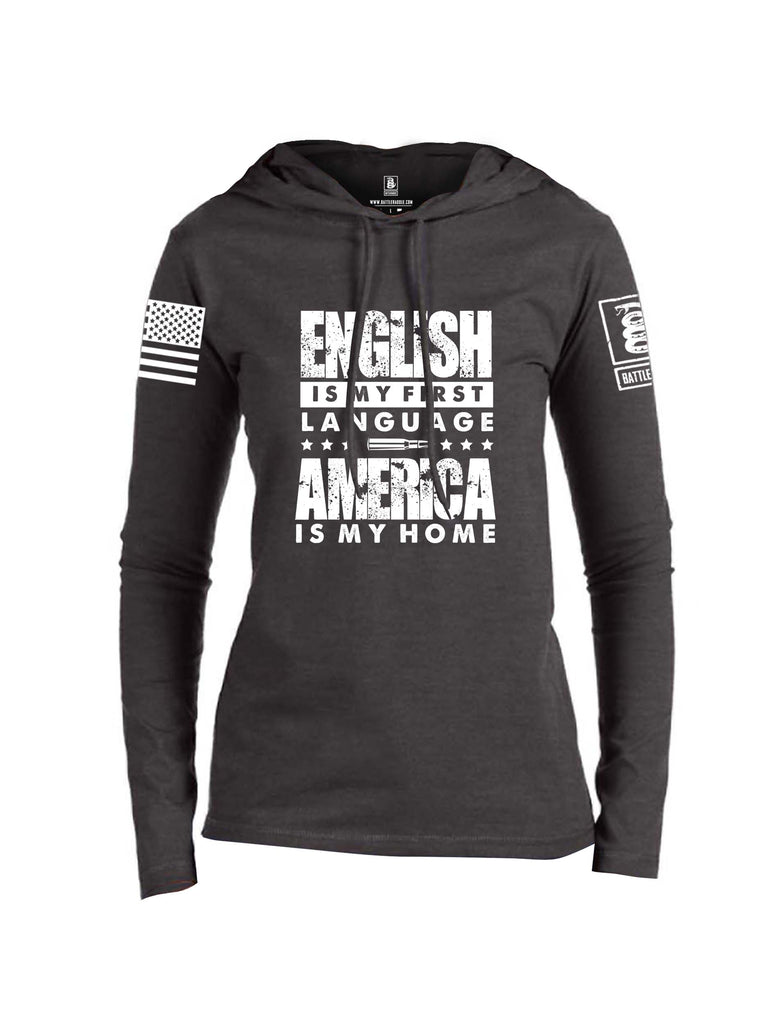 Battleraddle English Is My First Language White Sleeve Print Womens Thin Cotton Lightweight Hoodie