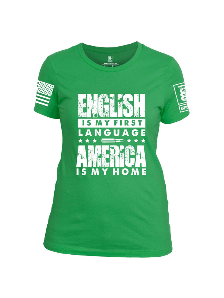 Battleraddle English Is My Language White Sleeve Print Womens Cotton Crew Neck T Shirt