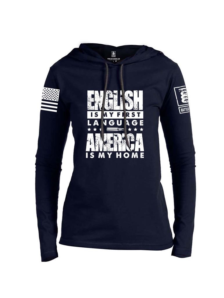 Battleraddle English Is My First Language White Sleeve Print Womens Thin Cotton Lightweight Hoodie