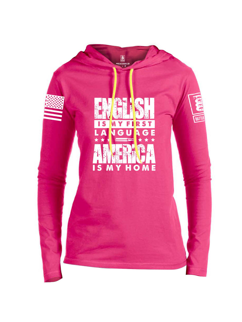 Battleraddle English Is My First Language White Sleeve Print Womens Thin Cotton Lightweight Hoodie